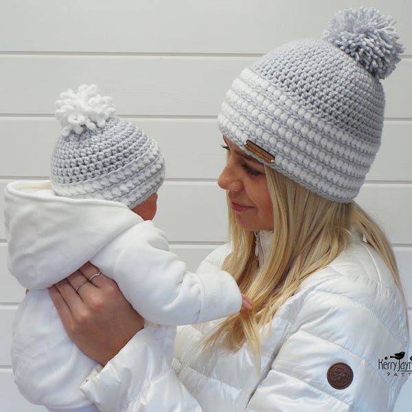 MINI ME HATS Crochet Hat Pattern Sumptuous Hat Pattern - Pom Pom Hat Crochet Pattern All Sizes Newborn to Toddler, Child Teen Adult xl Adult