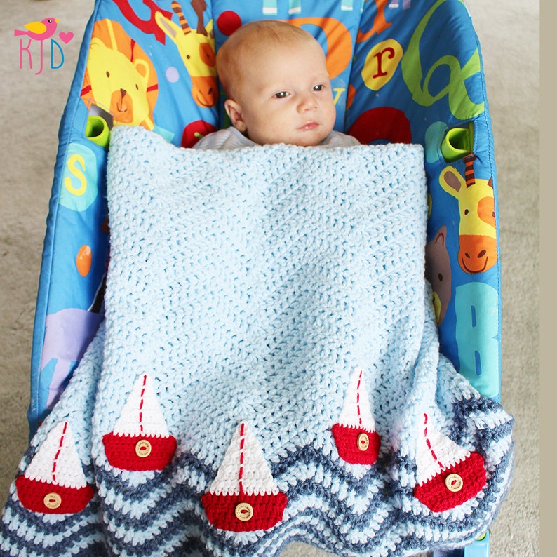 BOAT BLANKET Crochet Pattern Easy to crochet Baby Blanket Bobbing Boats Photo Tutorial Baby Boy, Baby girl, Size may be altered. image 3