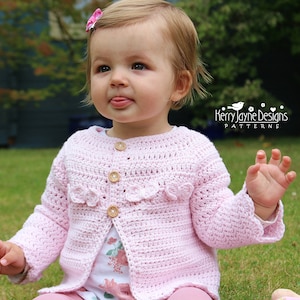 CROCHET PATTERN Baby Cardigan Crochet Pattern, Little Bow Cardie, Step by Step Photo Tutorial, Stitch Guide 7 sizes from Newborn up to 4 yrs