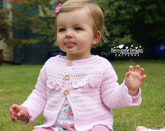 CROCHET PATTERN Baby Cardigan Crochet Pattern, Little Bow Cardie, Step by Step Photo Tutorial, Stitch Guide 7 sizes from Newborn up to 4 yrs