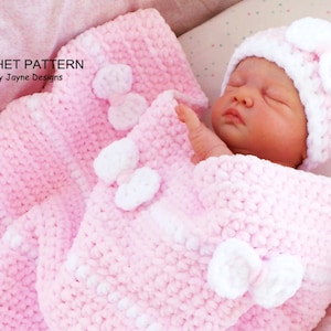 Crochet Pattern - PEEK A BOW - Baby Blanket and Hat Pattern - Chenille Baby pattern Bow Blanket and hat Pattern Crochet Pattern Instructions