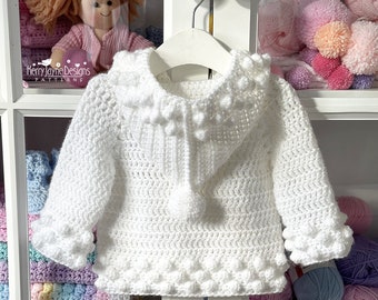 Hooded Jacket Crochet Pattern, Photo Tutorial included - With 9 sizes - Newborn up to 8 years, 60 photos tutorial from start to finish