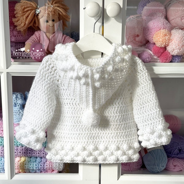 Modèle de veste à capuche au crochet, tutoriel photo inclus - 9 tailles disponibles - Nouveau-né jusqu'à 8 ans, tutoriel de 60 photos du début à la fin