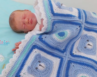 CROCHET TEDDY BLANKET Pattern - Teddy Bear Blanket Crochet Pattern - Teddy Bear Granny square pattern - Includes beautiful Photo Tutorial