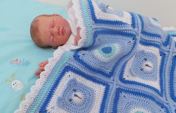 CROCHET TEDDY BLANKET Pattern - Teddy Bear Blanket Crochet Pattern - Teddy Bear Granny square pattern - Includes beautiful Photo Tutorial