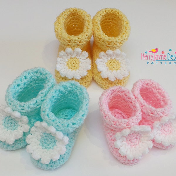 BABY FLOWER BOOTIES Crochet Pattern, Daisy booties, Includes 5 sizes birth - 18 months, Easy Tutorial, Baby Booties, Digital Crochet pattern