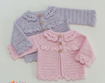 CROCHET CARDIGAN PATTERN Girls Crochet Pattern, Little Bow Cardie, Step by Step Photo Tutorial Stitch Guide 7 sizes from Newborn up to 4 yrs