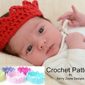 CROCHET CROWN PATTERN - Coronation Crown - 8 sizes - Crown Crochet Pattern - Newborn Crown - Photo Prop Crown, Christmas Crochet Crown