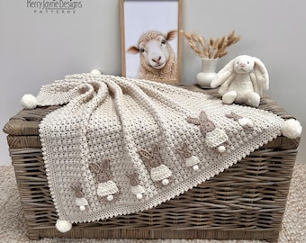 CROCHET BLANKET PATTERN - Bunny Parade Blanket Crochet pattern - Includes Tutorials for Blanket and Two Bunny sizes - Instant Pdf Pattern