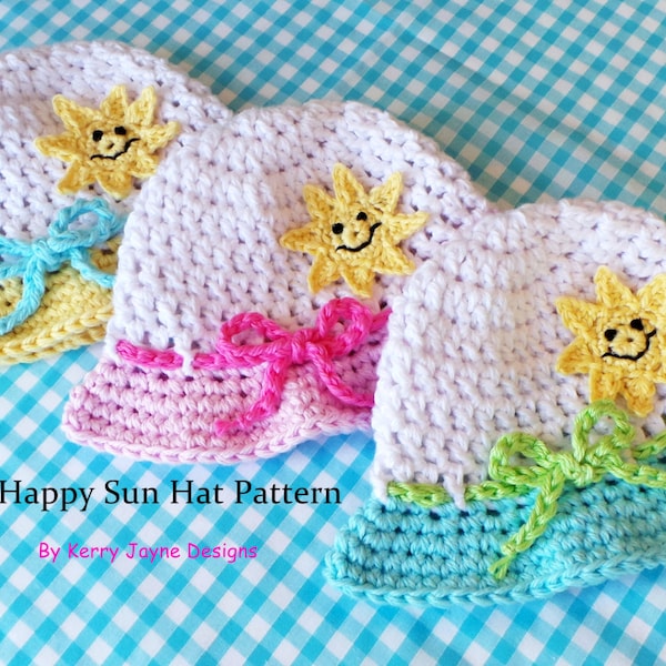 Crochet Pattern  HAPPY SUN HAT Baby Summer Hat Pattern Cotton Crochet Hat Pattern Summer Baby Hat Pattern Baby Sun hat 5 sizes 0 - 3 yrs