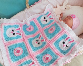 BUNNY BLANKET CROCHET Pattern - Baby Bunny crochet blanket Pattern, Crochet Baby Blanket Pattern - Includes step by step photo tutorial, Pdf