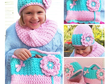 LUCY LOCKET CROCHET Pattern - Crochet hat pattern - crochet bag pattern - Crochet cowl pattern - Girls crochet pattern - Photo tutorial Pdf