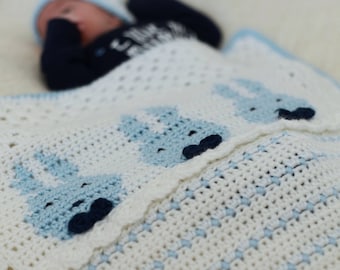 CROCHET BABY BLANKET Pattern -Bedtime Bunnies - Crochet Blanket Pattern- Graph crochet Pattern - Photo tutorial crochet pattern Pdf Pattern