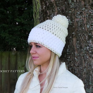 CROCHET HAT and Cowl pattern Snow bobble effect crochet pattern Winter hat pattern Bobble hat pattern Crochet Cowl pattern Pom pom hat image 4