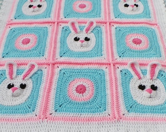 CROCHET BUNNY BLANKET Pattern - Bunny crochet blanket Pattern, Crochet Baby Blanket Pattern - Includes detailed photo tutorial, Pdf Pattern