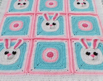 CROCHET BUNNY BLANKET Pattern - Bunny crochet blanket Pattern, Crochet Baby Blanket Pattern - Includes detailed photo tutorial, Pdf Pattern