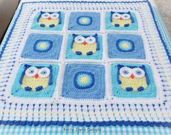 CROCHET BABY BLANKET Pattern Kerry's Owl Blanket Crochet Owl Blanket  Pattern, Owl Blanket Crochet Pattern Crocheted Owl Blanket Pattern