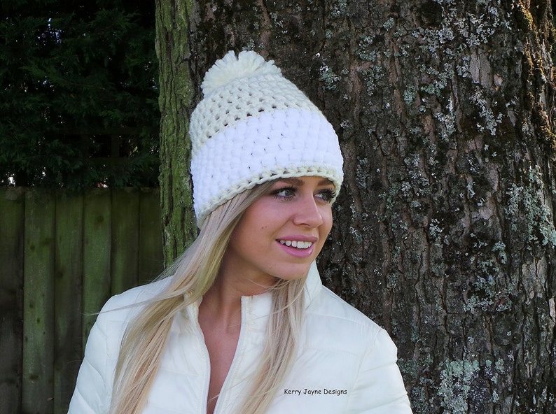 WOMENS CROCHET Hat PATTERN, crochet hat pattern, Winter hat pattern, bobble hat pattern, chunky hat pattern, pom pom hat, Instant download image 2