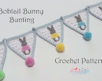 Bunny Bunting Crochet Pattern - Crochet Bunny Garland Pattern - Bunny Applique Pattern, Includes two tutorials, with two sizes of bunnies