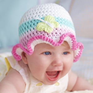 BABY HAT PATTERN by Kjd, Crochet Hat Pattern Cotton Baby Hat pattern Butterfly Hat Pattern frilly hat pattern Baby girl hat pdf pattern Uk imagen 2