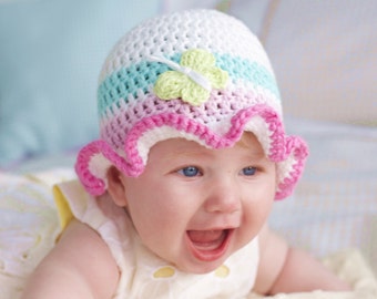 BABY HAT PATTERN by KerryJayneDesigns Ruffles Crochet Hat Pattern Cotton Baby Hat pattern Summer Hat Pattern Baby girl hat Instant pattern