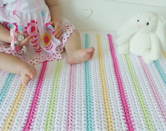 BEGINNERS CROCHET BLANKET Pattern - By Kjd Easy Baby blanket Pattern Cotton blanket pattern Striped baby crochet blanket Pdf pattern N0.20A