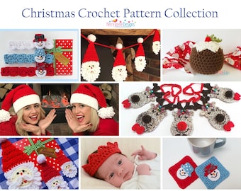 CHRISTMAS CROCHET COLLECTION Snowman crochet pattern  Santa crochet pattern Coaster crochet pattern Reindeer crochet pattern  Crown pattern