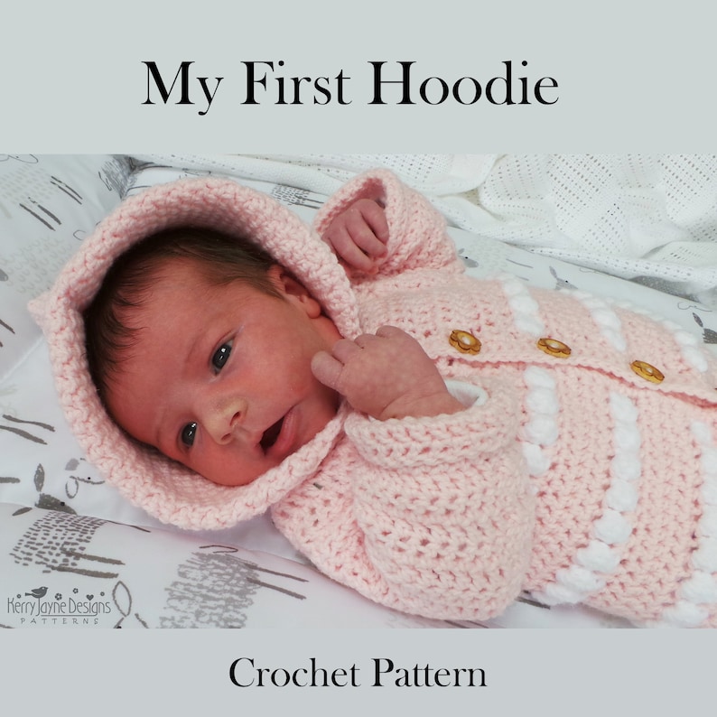 Digital PDF Crochet Pattern Hooded Baby Jacket Pattern My First Hoodie Unisex Hooded Baby Cardigan, Tutorial, 5 Sizes up to 2 years image 8