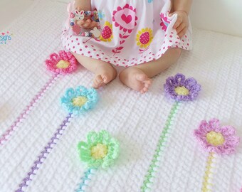 Crochet Blanket Pattern - Rainbow Daisies Blanket and Hat Crochet Pattern 7 sizes from Preemie 5 Years Chenille Baby Blanket and Hat pattern