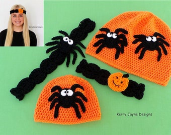 HALLOWEEN SPIDER HAT Pattern Halloween Crochet Hat Pattern Pumpkin Headband Pattern 9 Sizes! Baby Toddler Child teen Adult Comes in 9 sizes