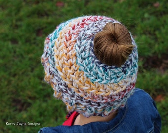 My Messy Bun Beanie Crochet Pattern, Pony Tail Beanie crochet pattern Messy bun hat crochet pattern Sizes 2 yrs - Adult Bun crochet pattern