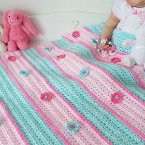 DAISY STRIPES SET Crochet Pattern - Crochet Baby Blanket Pattern - Crochet Baby Hat Pattern, 7 Crochet Hat Sizes, Crochet pattern set, Pdf