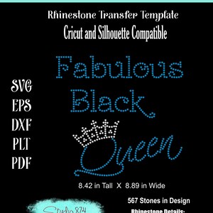 Schwarze Königin Strass Instant Download Transfer Vorlage - Sofortiger Download SVG