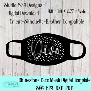 Diva Face Mask Rhinestone Instant Download SVG, EPS Digital Transfer Template - Quarantine, Corona