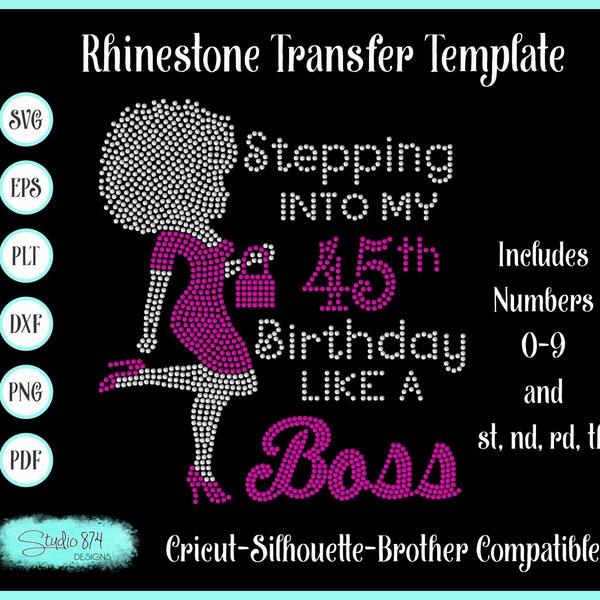 Stepping into my Birthday with Afro Girl - Rhinestone Instant Download SVG, EPS Digital Transfer Template - Like a Boss