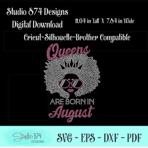Queens are Born in August - Strass SVG Digital Download Vorlage - Stick Flock