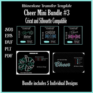 Cheer Mini Bundle 3 Rhinestone Transfer Template -  SVG Instant Download