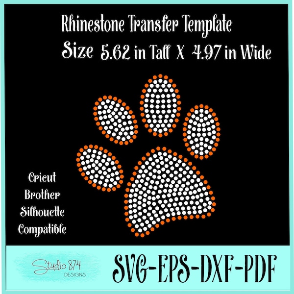 Paw Rhinestone SVG Template - Tigers mascot, Mascot Cougars