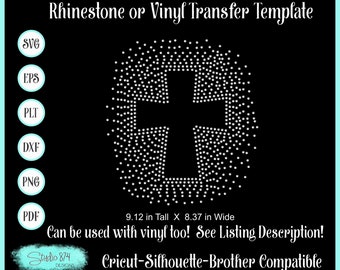 Rhinestone Cross SVG Template - Faux Rhinestone Design - Sticky Flock Instant Download