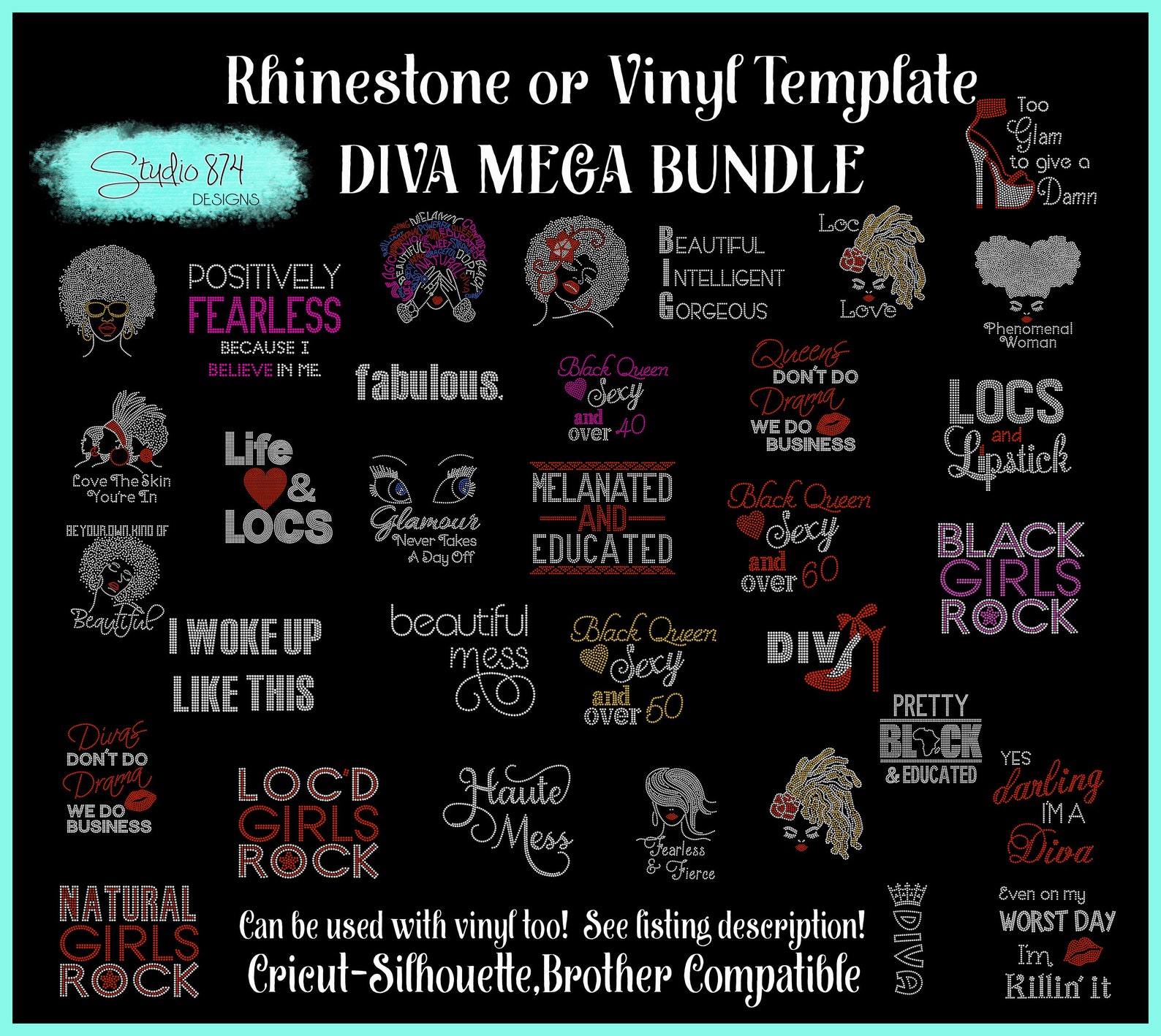 Diva Rhinestone Template MEGA Bundle – SVG, HTV, Faux Rhinestone ...