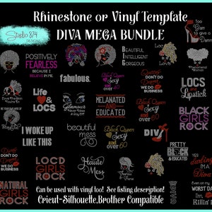 Diva Rhinestone Template MEGA Bundle – SVG, HTV, Faux Rhinestone Designs (Digital Download)