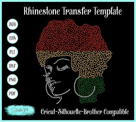 Afro Girl Rhinestone SVG Instant Download SVG, EPS Digital Transfer Template