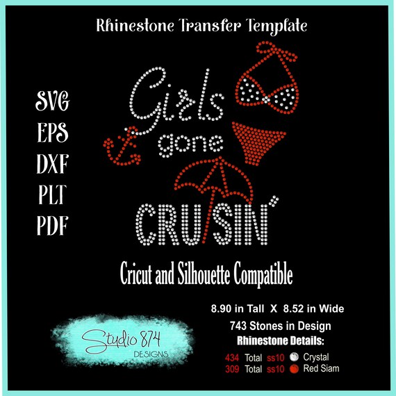 Girl's Trip - Cruise - Girls Gone Cruisin -  Rhinestone Transfer Template Pattern Stencil - Party - Download - DIY - Sticky Flock - SVG