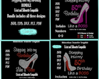 Birthday Rhinestone SVG Template Bundle, High Heel Like a Boss (Digital Download)