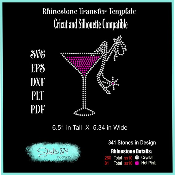 Martini Glass with Shoe Rhinestone SVG Transfer Template - Instant Digital Download