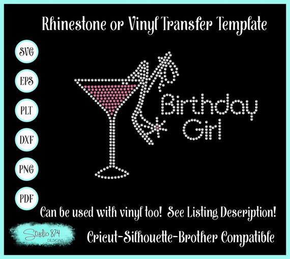 Birthday Girl Rhinestone SVG Template - Sticky Flock EPS Instant Download
