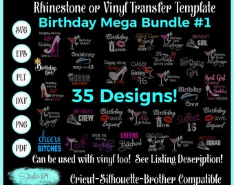 Birthday Rhinestone SVG Bundle – 35 Faux Rhinestone Designs (Digital Download)