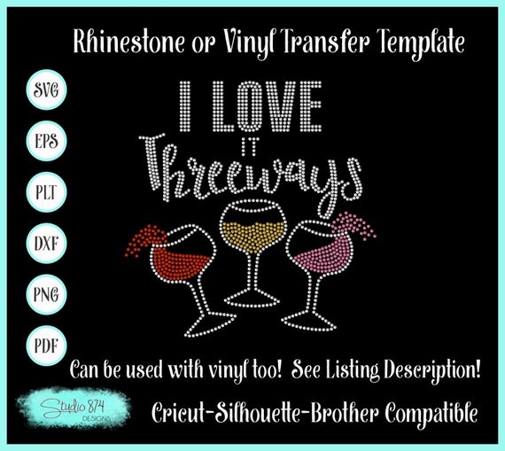 Wine Rhinestone SVG Template - Drinking EPS Sticky Flock Template - Threeway Faux Rhinestone Design