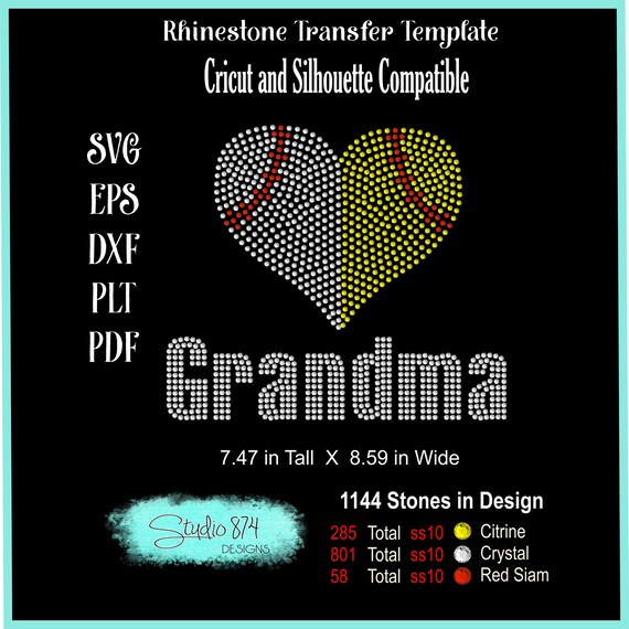 Baseball Softball Grandma Rhinestone SVG Template - EPS Instant Download Sticky Flock Stencil