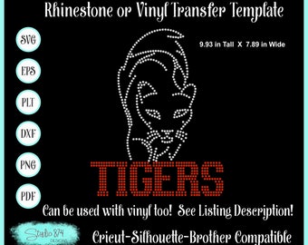 Tigers Rhinestone SVG Template - School Mascot EPS Digital Download - Faux Rhinestone Design